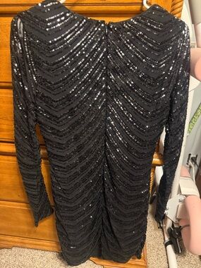 Black Sequin Long Sleeve Cocktail Dress